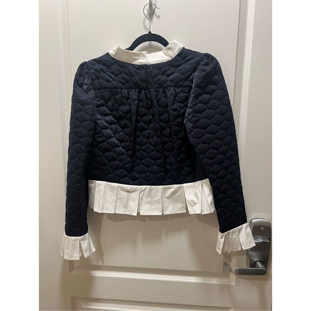 Katharine Kidd Navy Celie Quilted Top - Ruffle Sleeve & Hem Top Size S NWT $385 - Picture 10 of 13